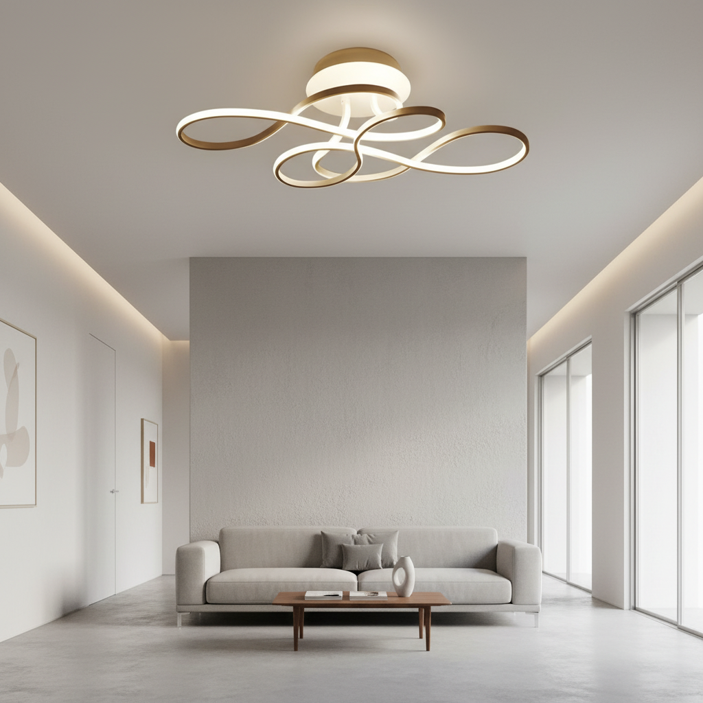 Black Geometric Iron White LED Flush Mount Ceiling Light — Modern