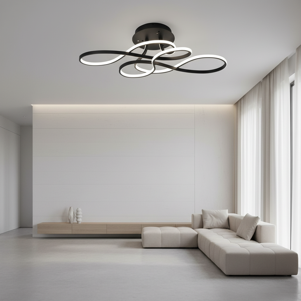 Black Geometric Iron White LED Flush Mount Ceiling Light — Modern