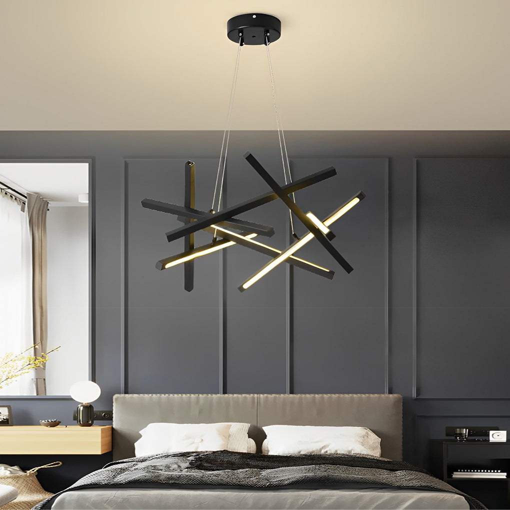 Black Geometric LED Chandelier — Adjustable Colour Temperature Modern