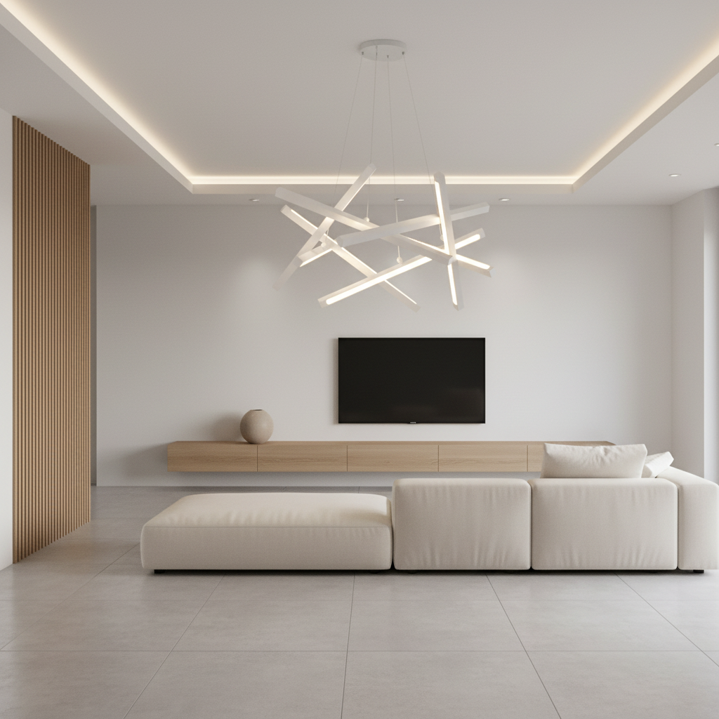 Black Geometric LED Chandelier — Adjustable Colour Temperature Modern