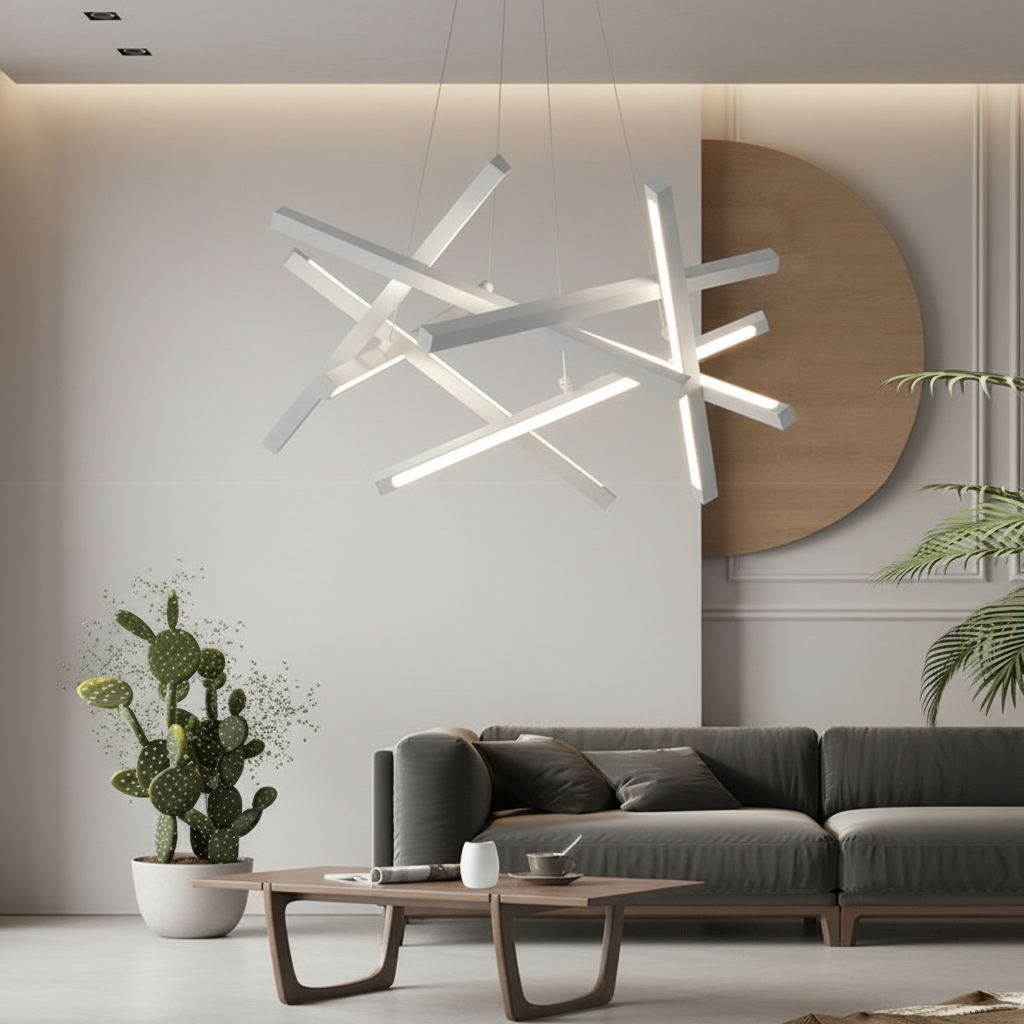 Black Geometric LED Chandelier — Adjustable Colour Temperature Modern