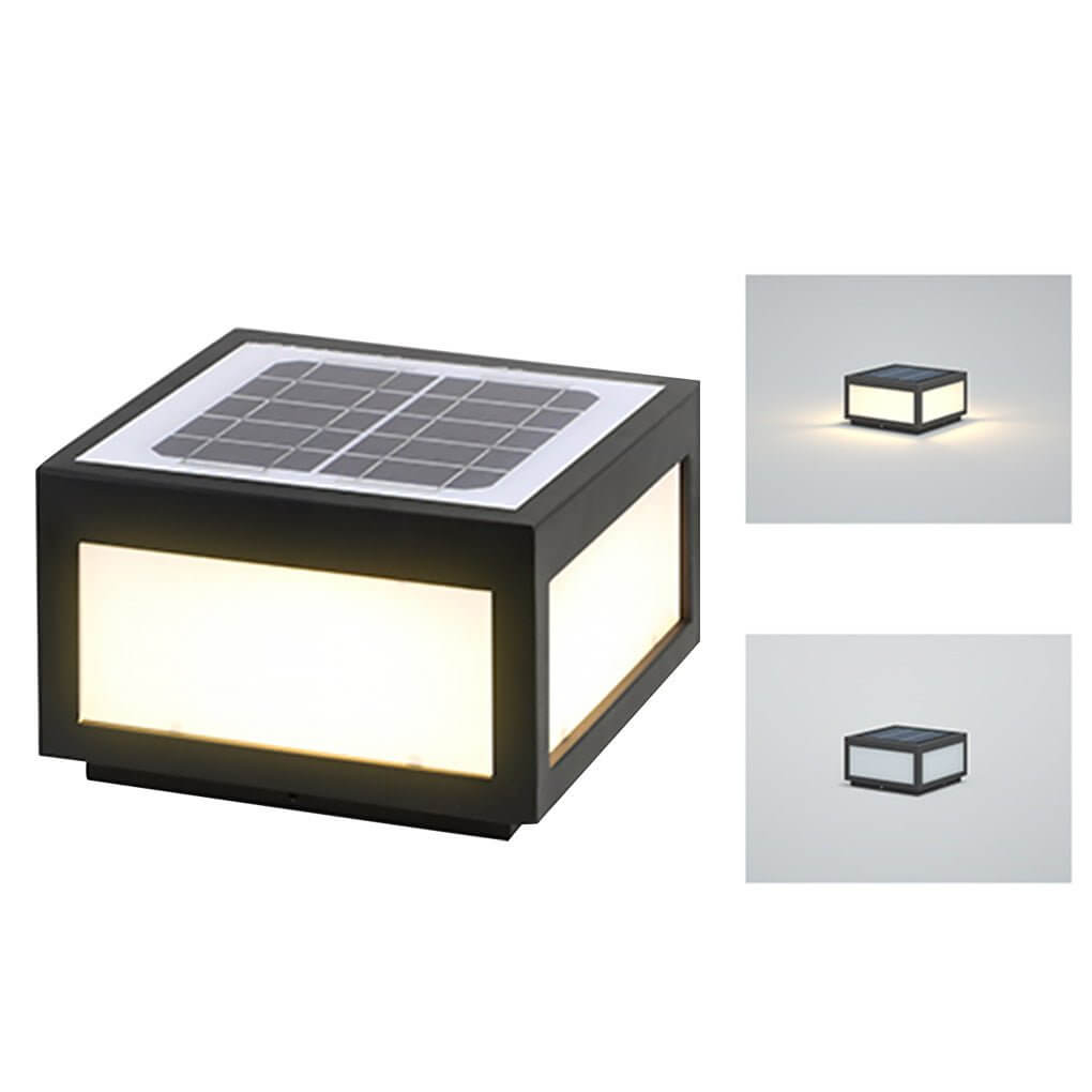 Black Geometric Solar Outdoor Wall Light — Pillar Mount Modern LED