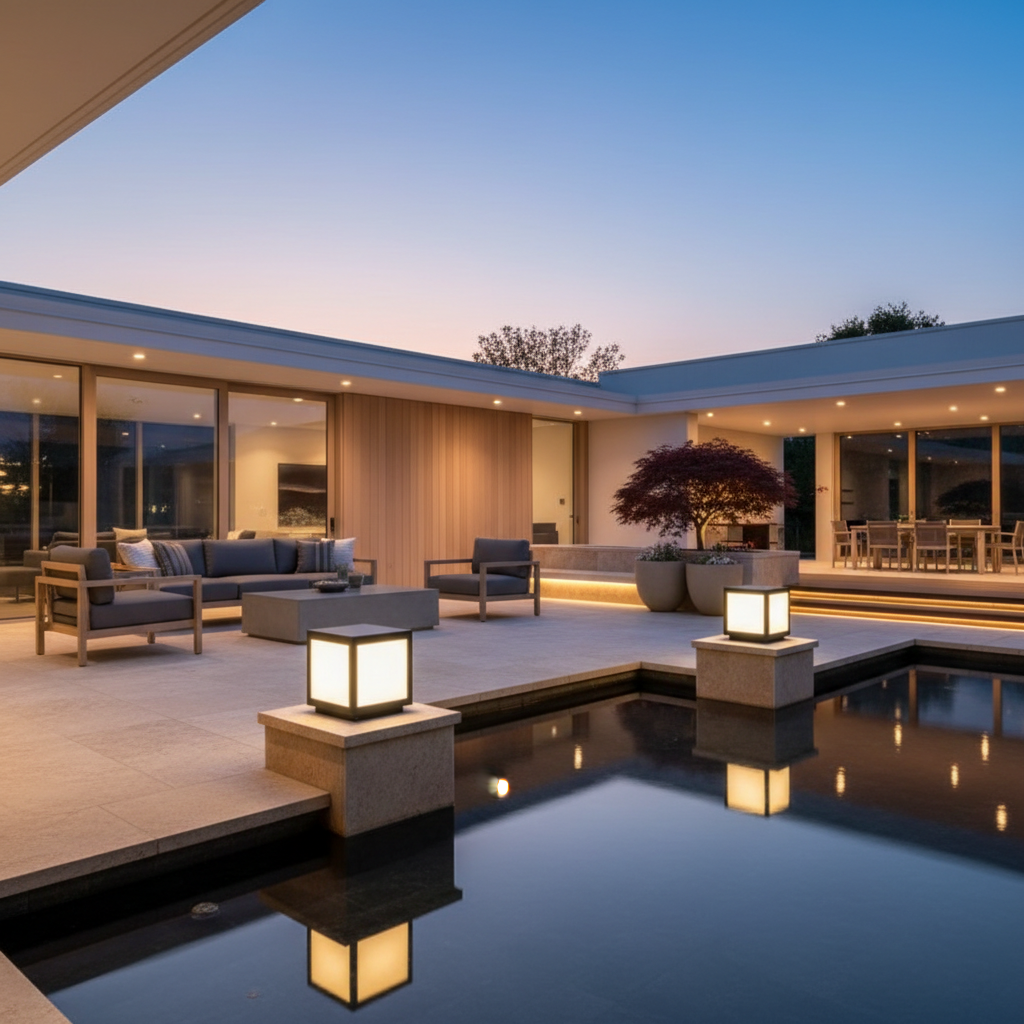 Black Geometric Solar Outdoor Wall Light — Pillar Mount Modern LED