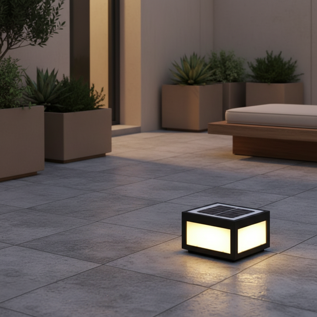 Black Geometric Solar Outdoor Wall Light — Pillar Mount Modern LED