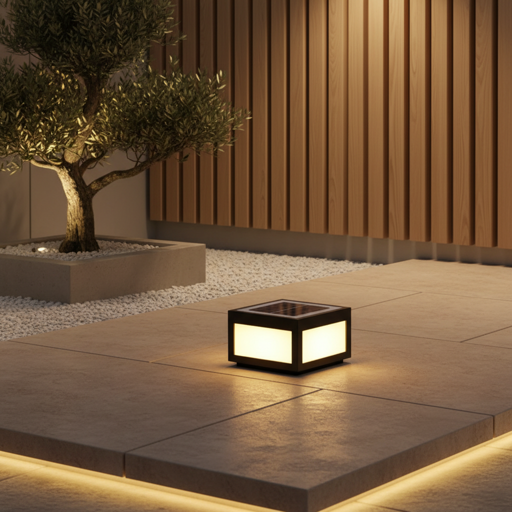 Black Geometric Solar Outdoor Wall Light — Pillar Mount Modern LED