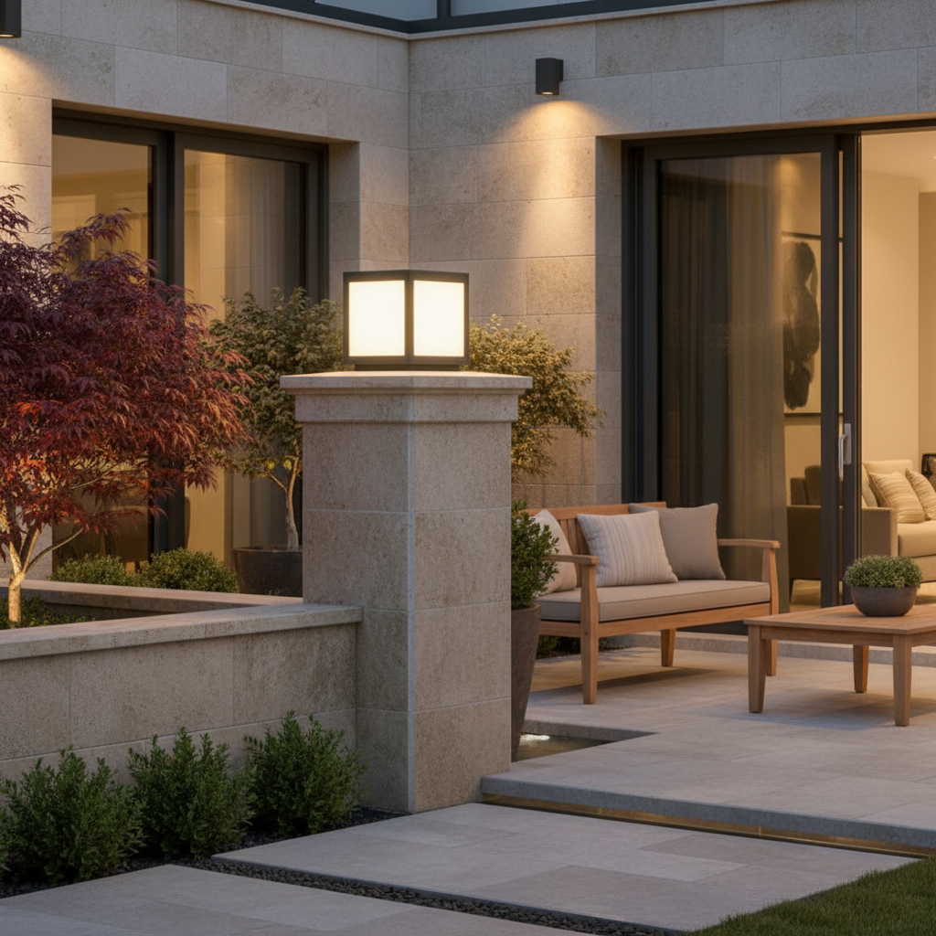 Black Geometric Solar Outdoor Wall Light — Pillar Mount Modern LED