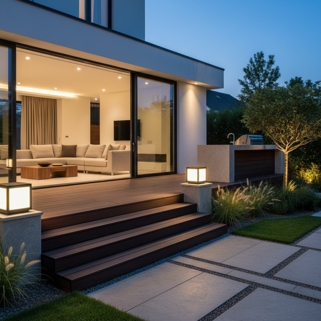 Black Geometric Solar Outdoor Wall Light — Pillar Mount Modern LED