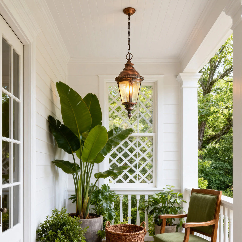 Black Glass Outdoor Pendant Light — Adjustable Ceiling American Classic
