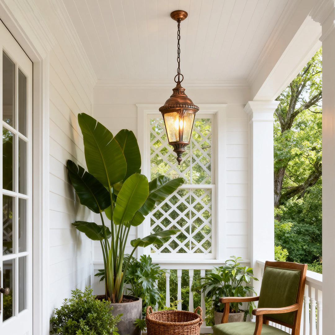 Black Glass Outdoor Pendant Light — Adjustable Ceiling American Classic