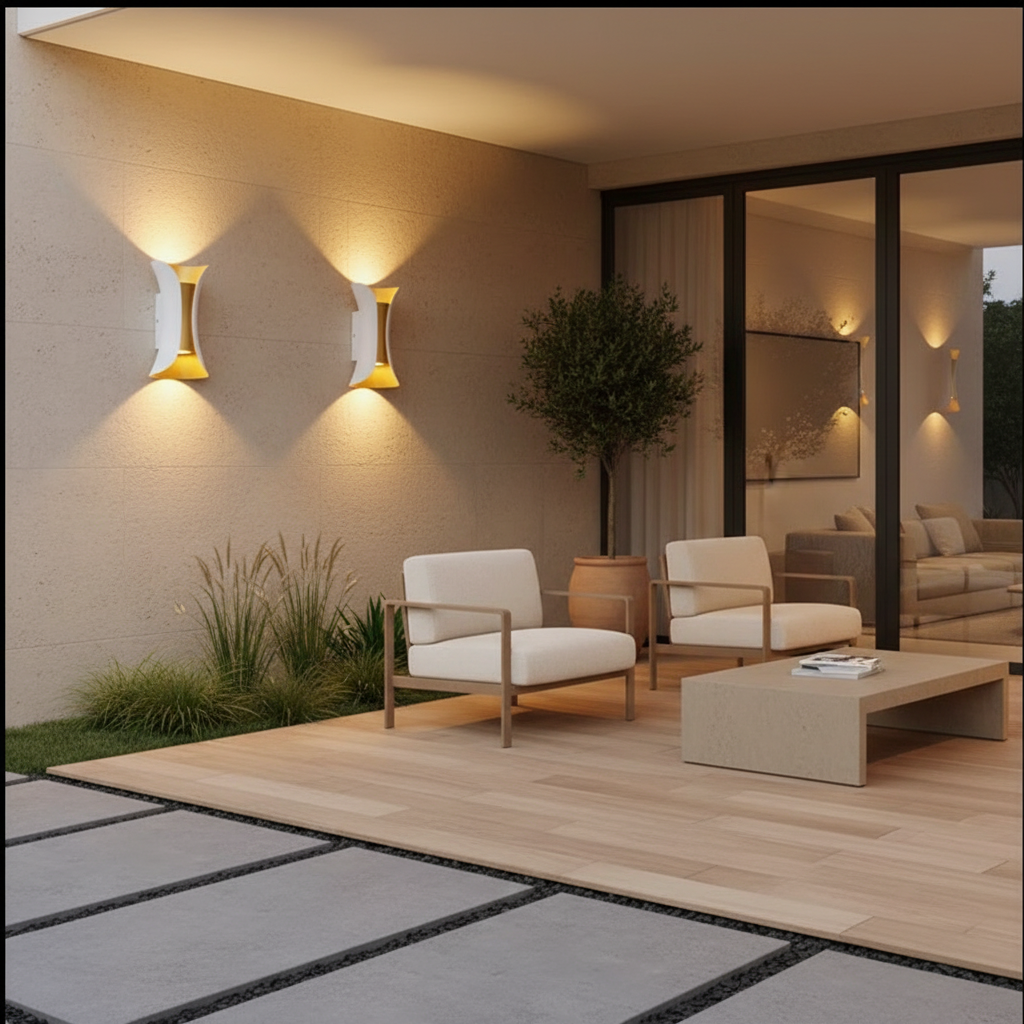 Black Gold Curved LED Outdoor Wall Light — Dual Beam Up Down Aluminium