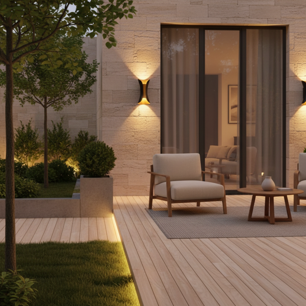 Black Gold Curved LED Outdoor Wall Light — Dual Beam Up Down Aluminium