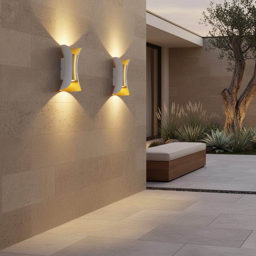Black Gold Curved LED Outdoor Wall Light — Dual Beam Up Down Aluminium