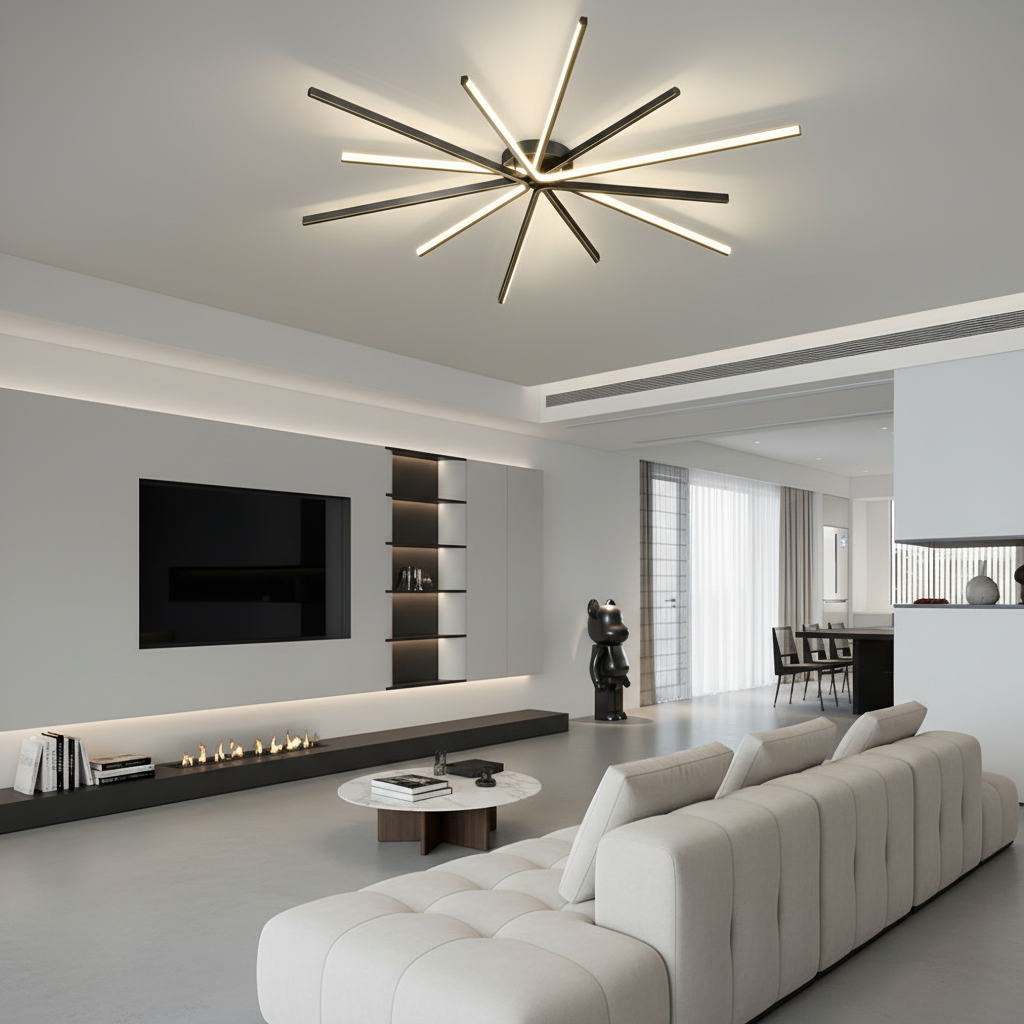 Black Gold Dimmable Copper LED Semi-Flush Mount Ceiling Light — Large