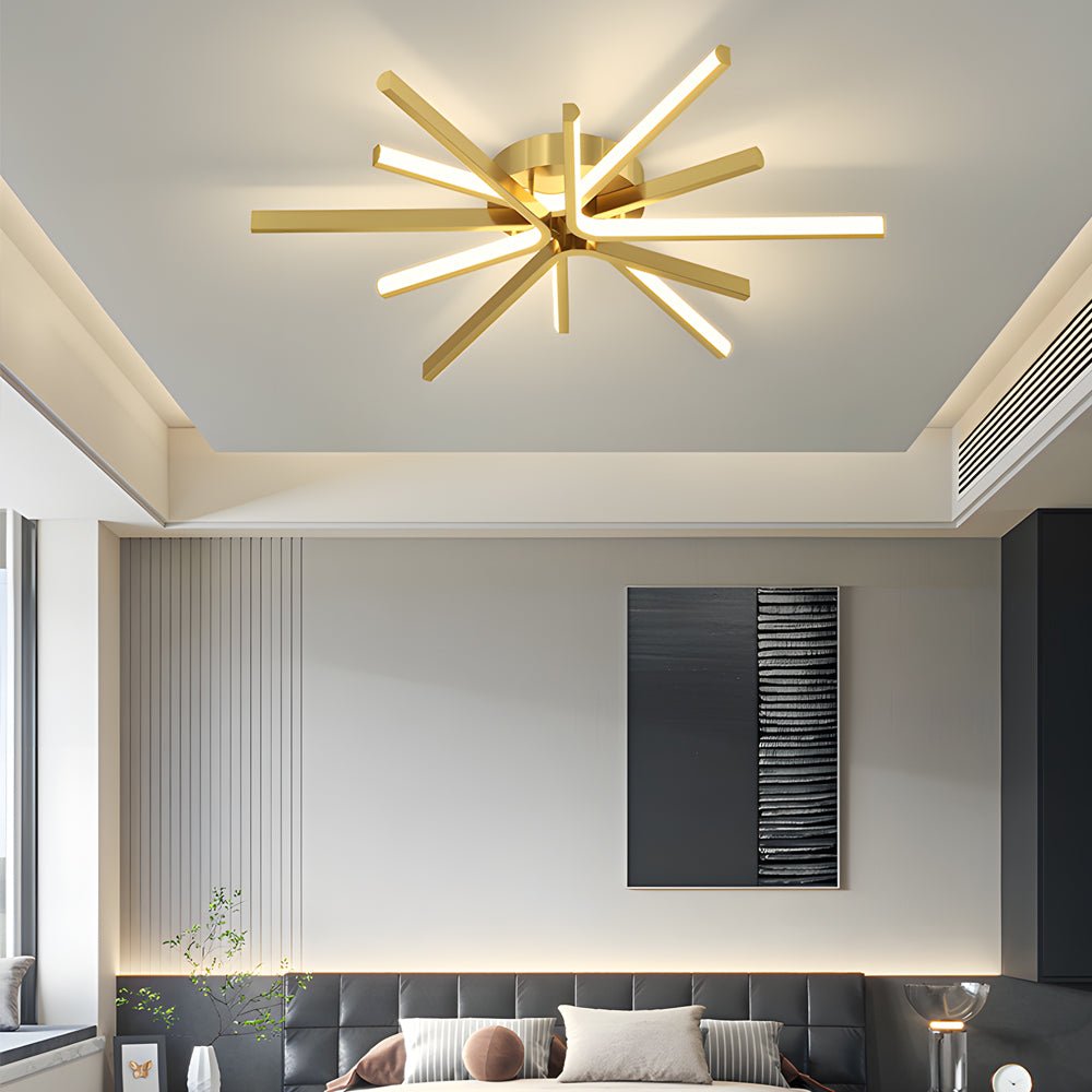 Black Gold Dimmable Copper LED Semi-Flush Mount Ceiling Light — Large