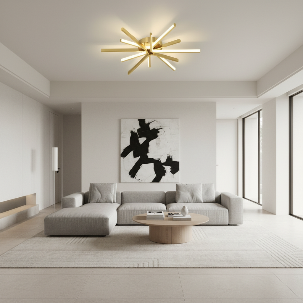 Black Gold Dimmable Copper LED Semi-Flush Mount Ceiling Light — Large