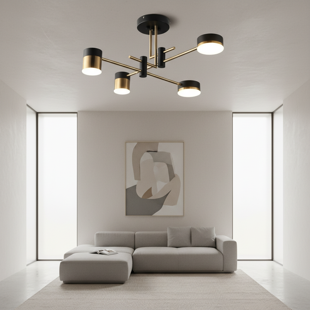 Black Gold Sputnik 4-Light Chandelier — 3-Step Dimmable Acrylic Shade