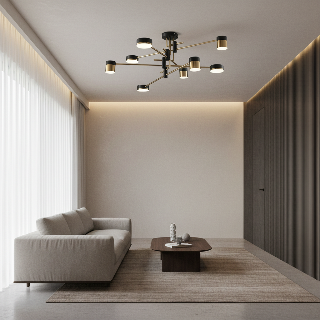 Black Gold Sputnik 4-Light Chandelier — 3-Step Dimmable Acrylic Shade