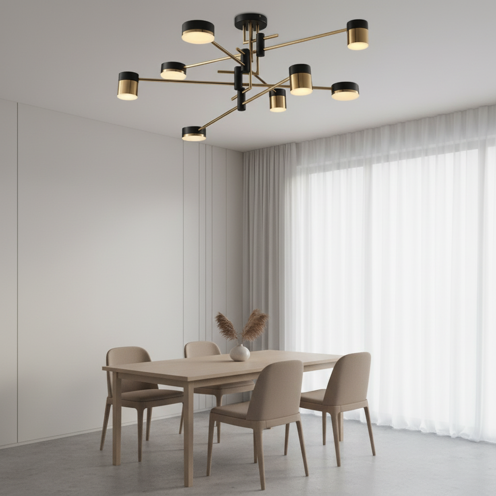 Black Gold Sputnik 4-Light Chandelier — 3-Step Dimmable Acrylic Shade