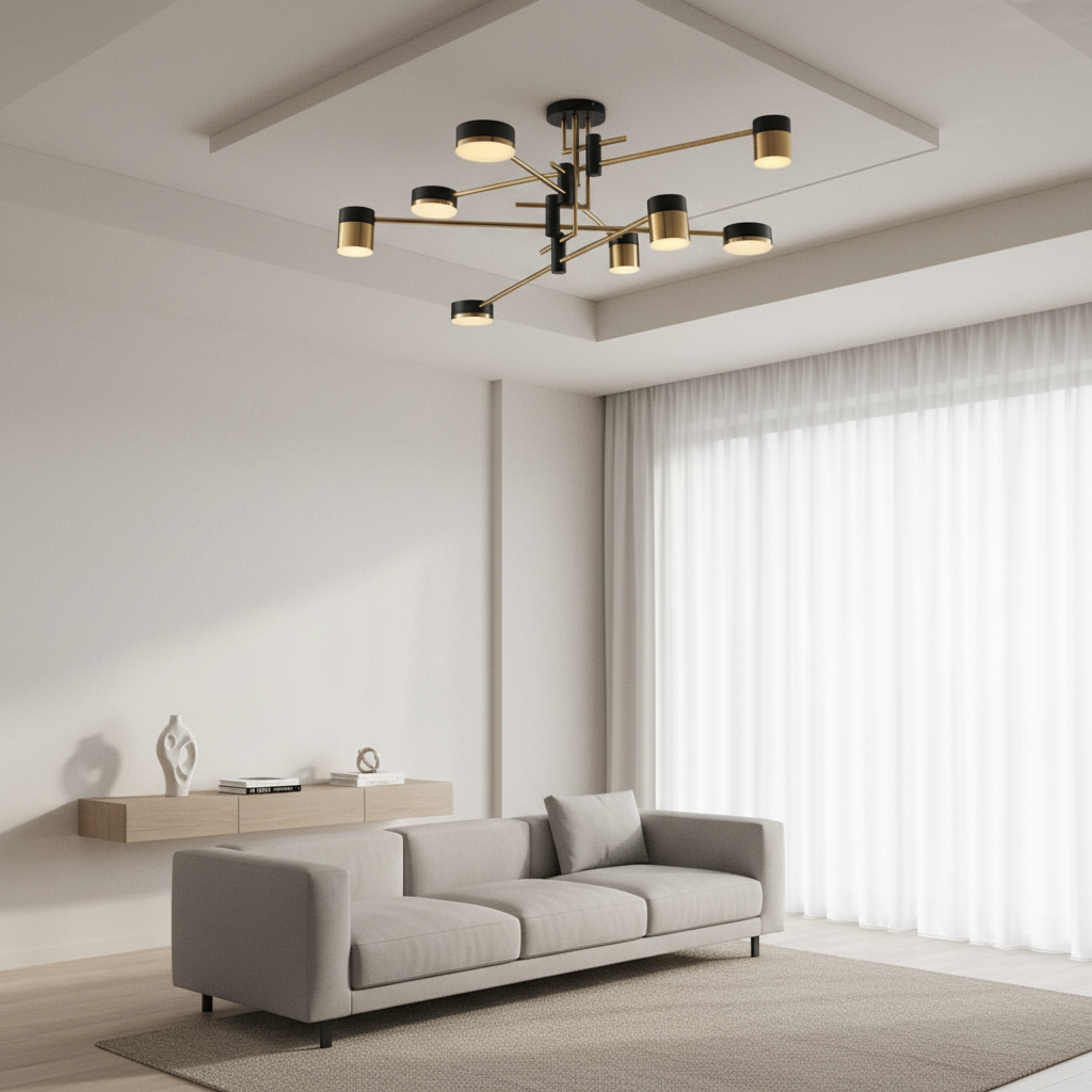 Black Gold Sputnik 4-Light Chandelier — 3-Step Dimmable Acrylic Shade