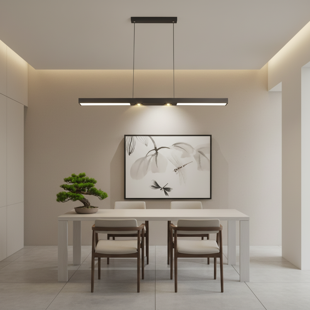 Black Iron 2-Light Linear Adjustable LED Pendant Ceiling Lamp — Kitchen