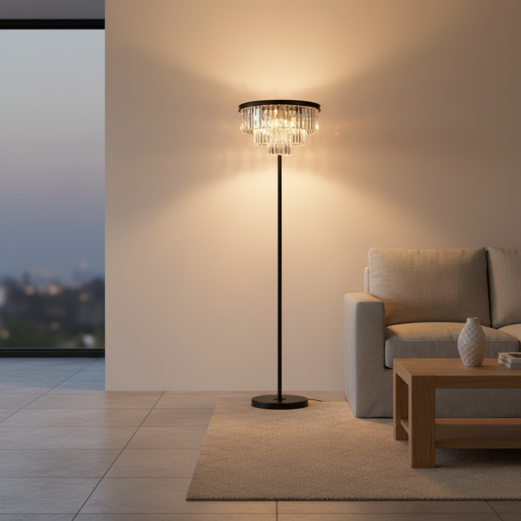 Black Iron American Style E27 Crystal Shade Decorative Floor Lamp