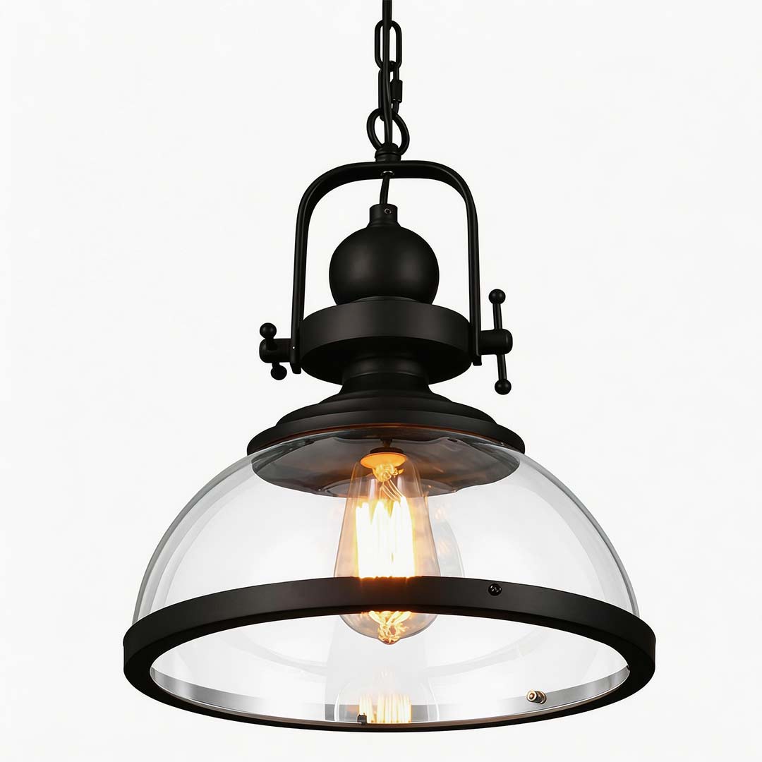 Black Iron Clear Glass Industrial Pendant Light — Cafe Dining Room E27