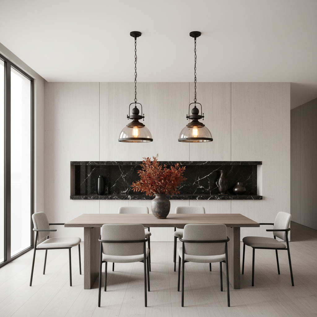 Black Iron Clear Glass Industrial Pendant Light — Cafe Dining Room E27