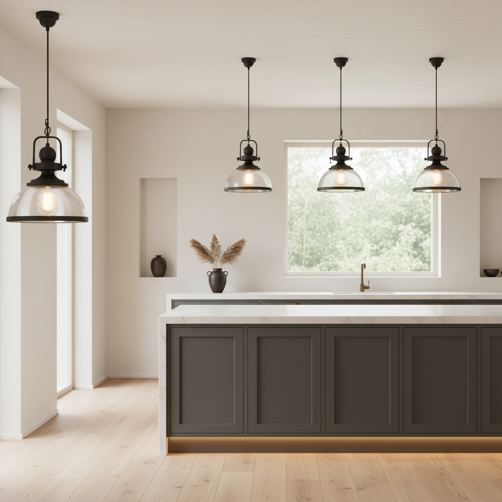 Black Iron Clear Glass Industrial Pendant Light — Cafe Dining Room E27