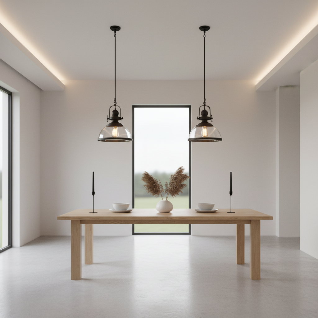 Black Iron Clear Glass Industrial Pendant Light — Cafe Dining Room E27