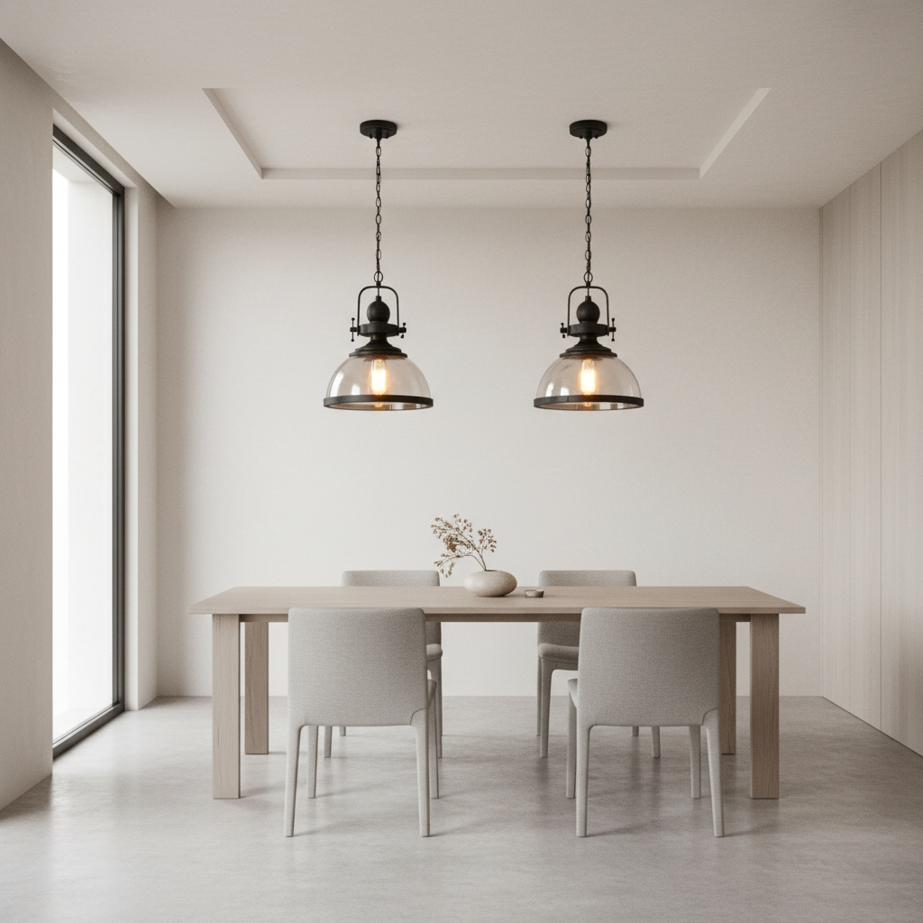 Black Iron Clear Glass Industrial Pendant Light — Cafe Dining Room E27