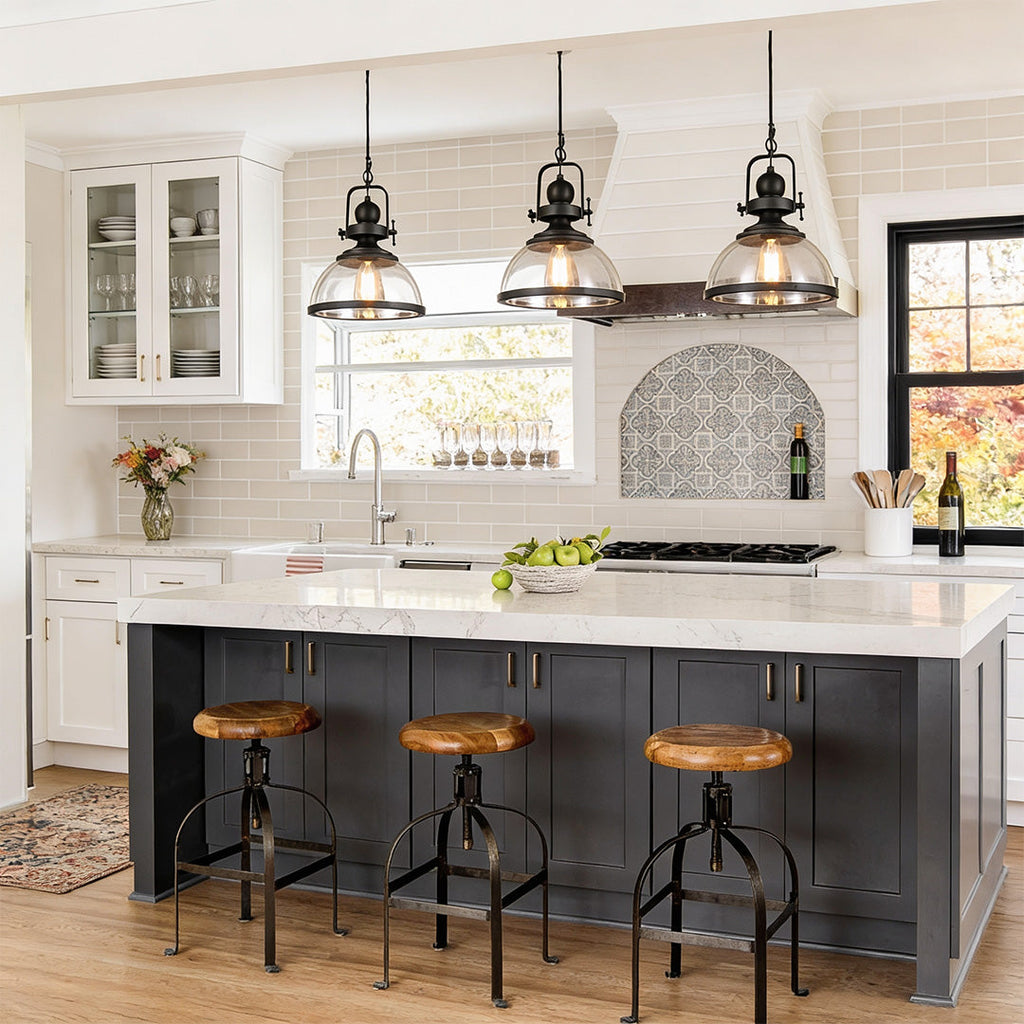 Black Iron Clear Glass Industrial Pendant Light — Cafe Dining Room E27
