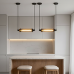 Black Iron Vertical Industrial Kitchen Pendant Light — Ambient Hallway