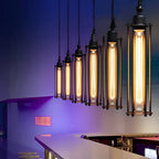 Black Iron Vertical Industrial Kitchen Pendant Light — Ambient Hallway