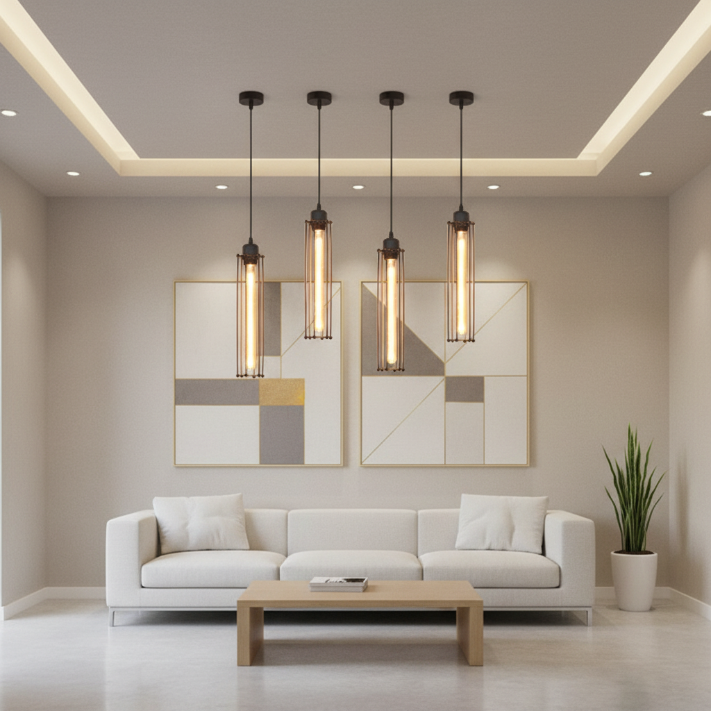 Black Iron Vertical Industrial Kitchen Pendant Light — Ambient Hallway