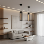 Black Iron Vertical Industrial Kitchen Pendant Light — Ambient Hallway