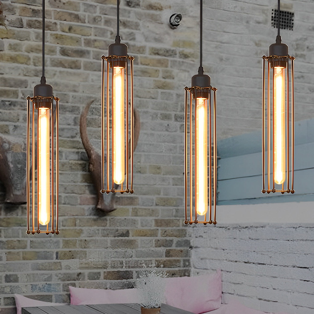 Black Iron Vertical Industrial Kitchen Pendant Light — Ambient Hallway