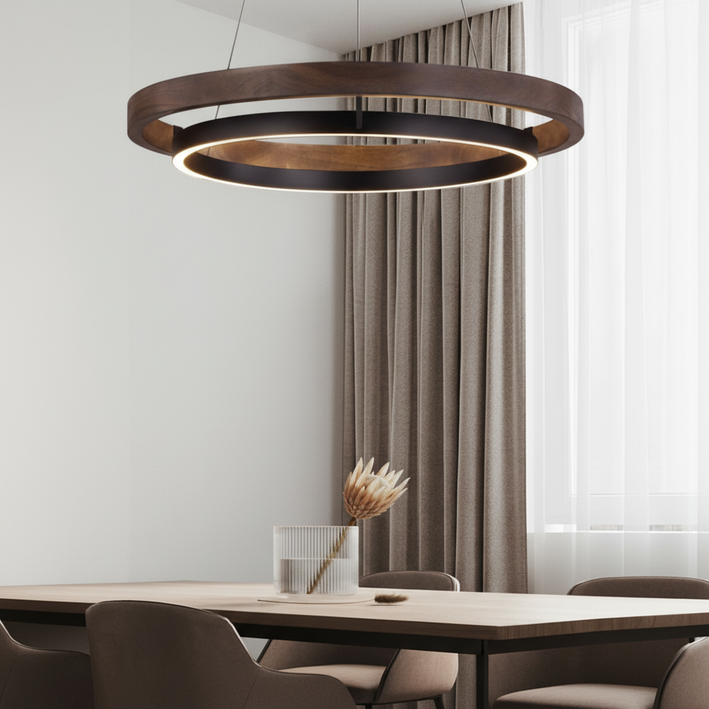 Black LED Pendant Chandelier — Dimmable Adjustable Height Contemporary