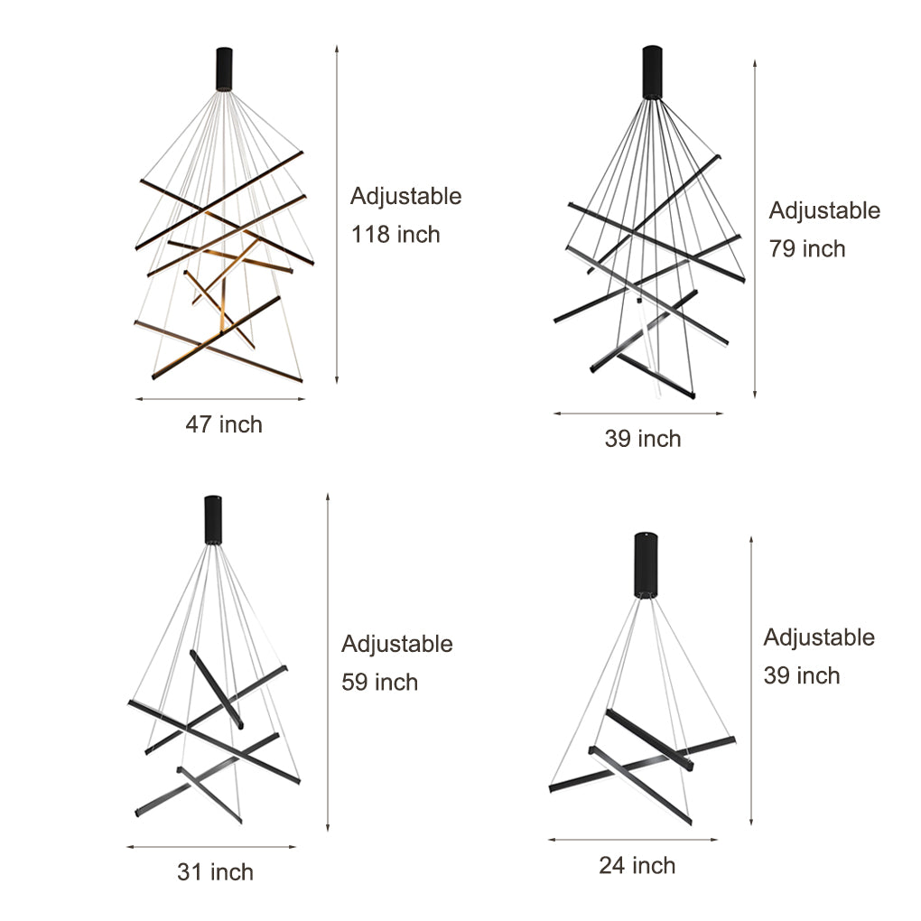 Black Linear Criss 3-Light LED Chandelier — Adjustable Brightness White
