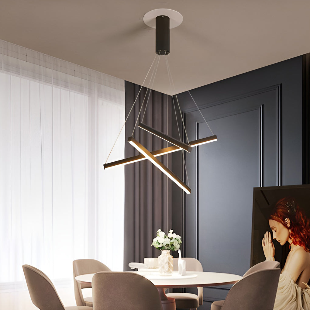 Black Linear Criss 3-Light LED Chandelier — Adjustable Brightness White