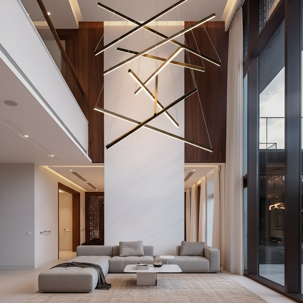 Black Linear Criss 3-Light LED Chandelier — Adjustable Brightness White