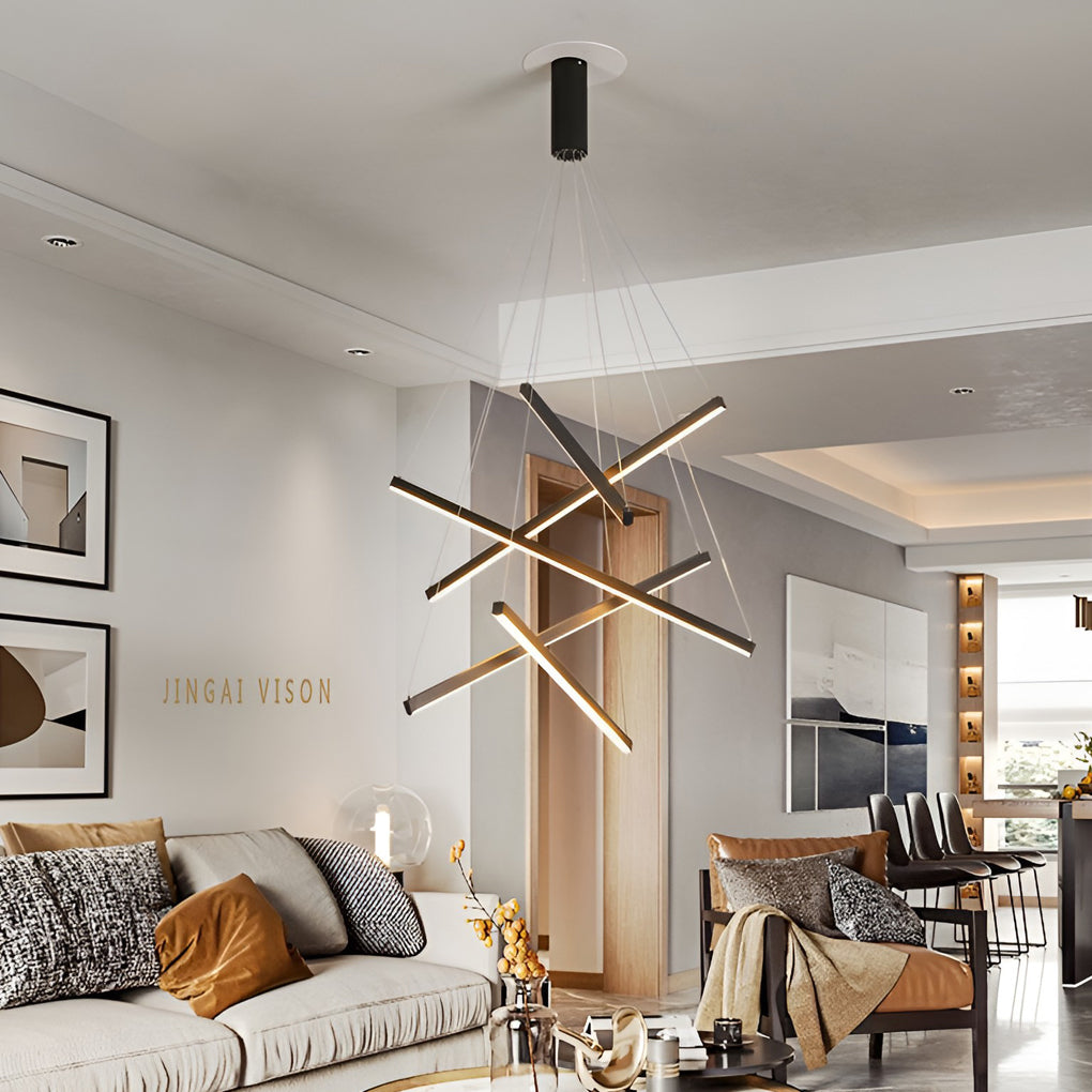 Black Linear Criss 3-Light LED Chandelier — Adjustable Brightness White