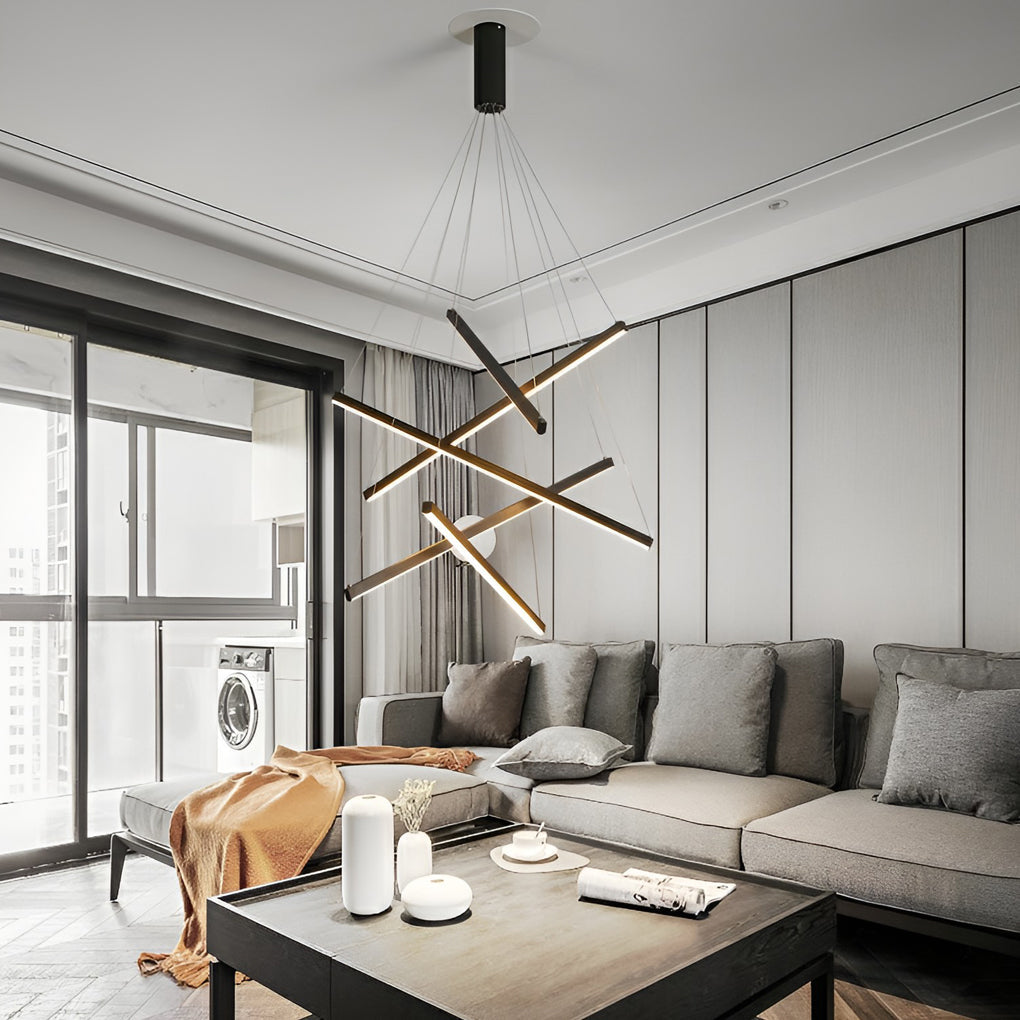 Black Linear Criss 3-Light LED Chandelier — Adjustable Brightness White