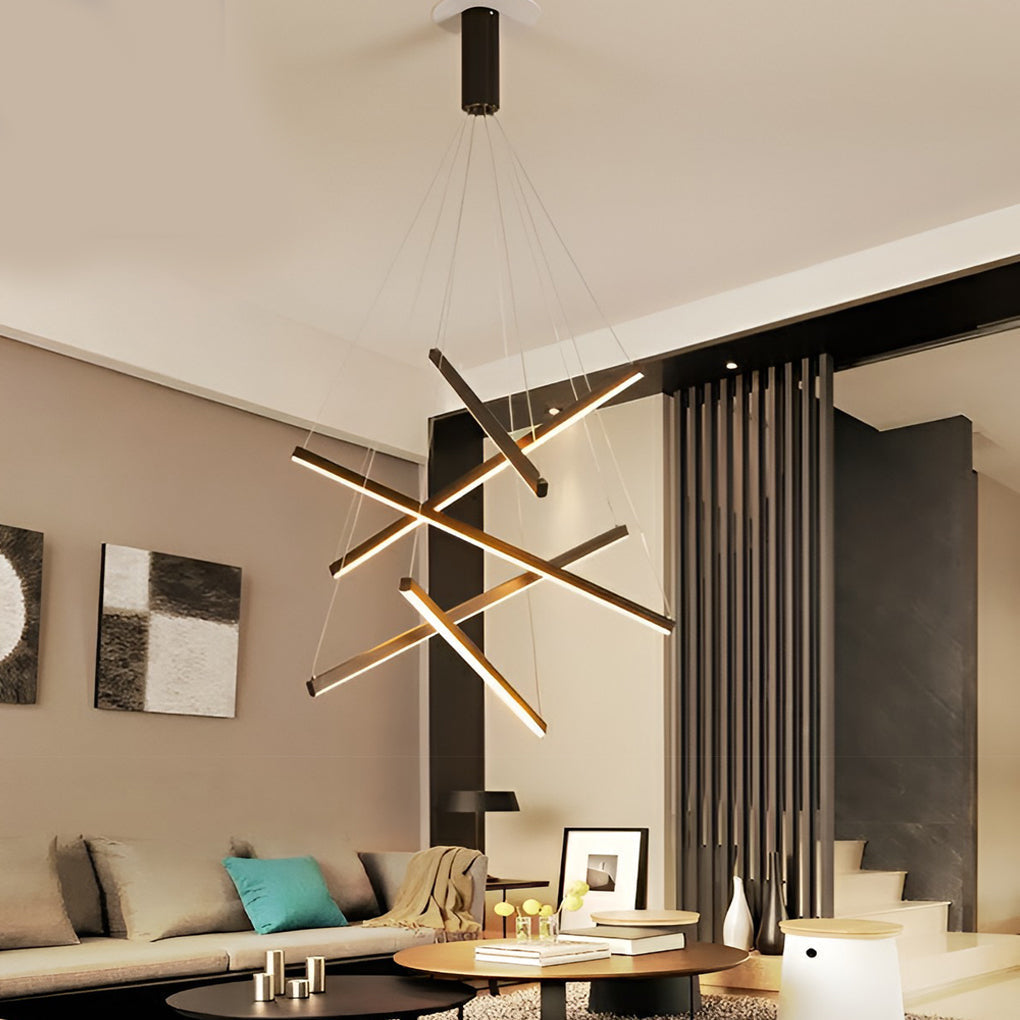 Black Linear Criss 3-Light LED Chandelier — Adjustable Brightness White