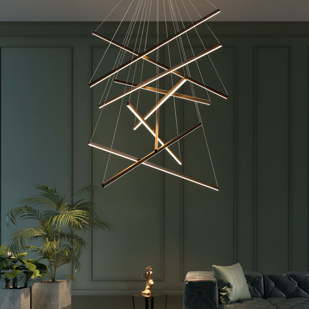 Black Linear Criss 3-Light LED Chandelier — Adjustable Brightness White