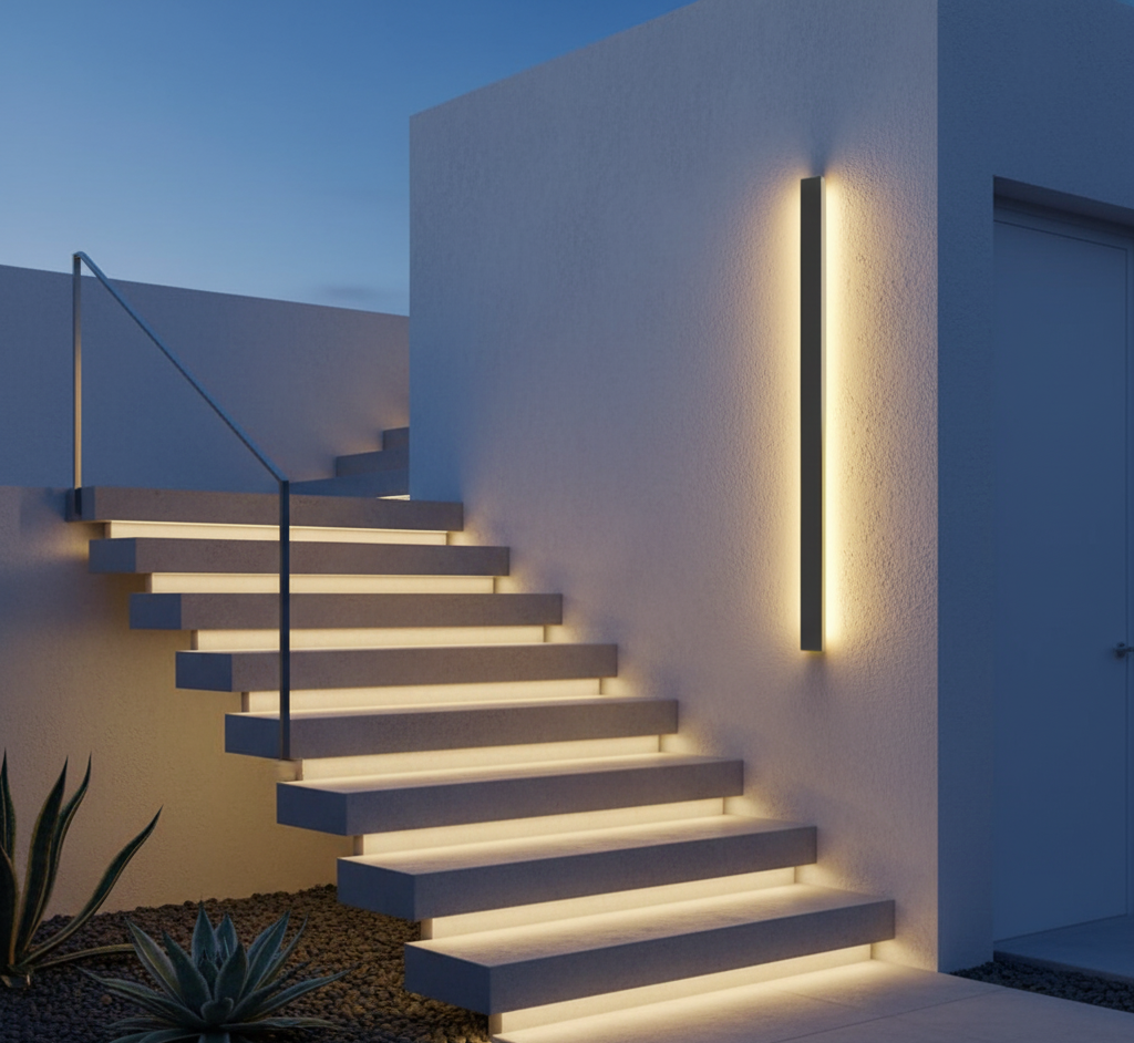 Black Linear Dimmable Outdoor Wall Light — IP65 Adjustable Colour Temperature