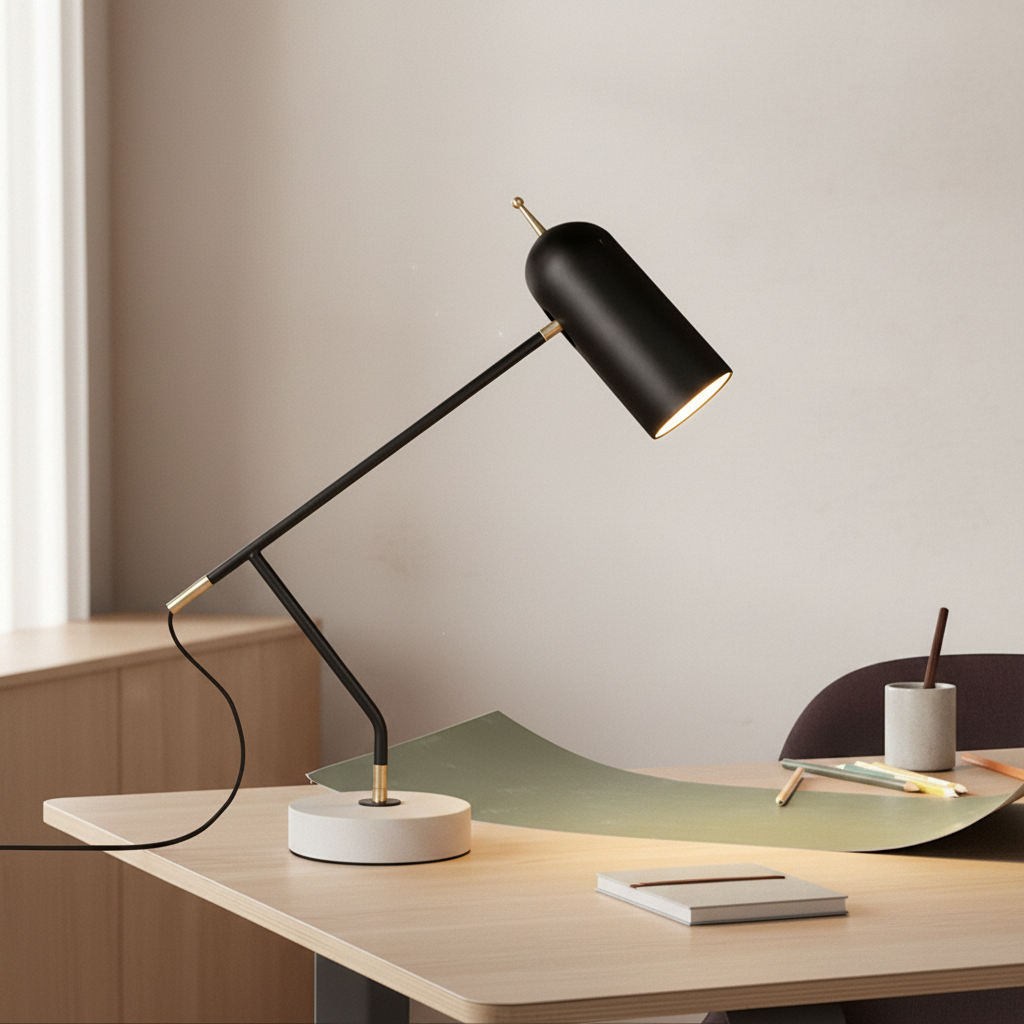 Black Marble Base Warm White 3000K Adjustable Office LED Table Lamp