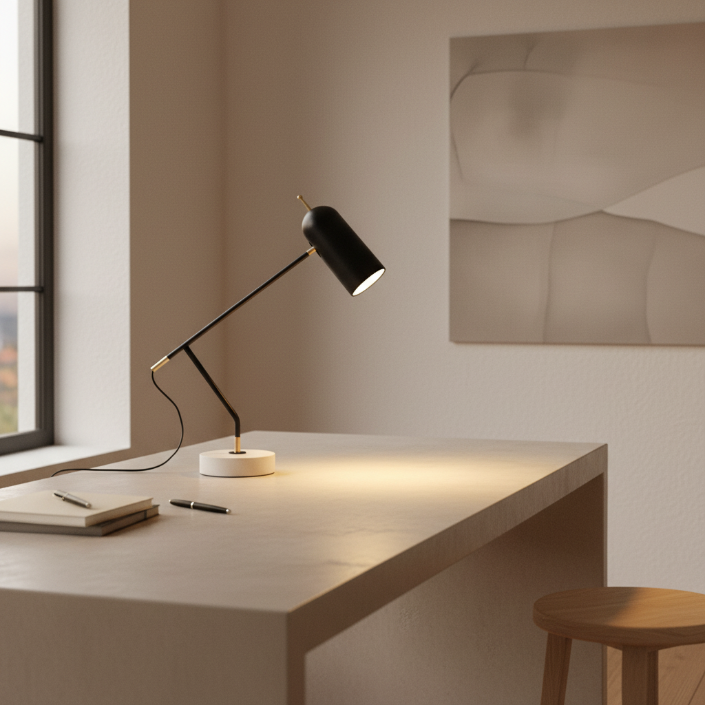 Black Marble Base Warm White 3000K Adjustable Office LED Table Lamp