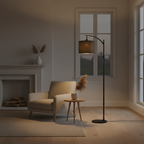 Black Minimalist Beige Fabric Shade Warm White 3000K Arched Floor Lamp