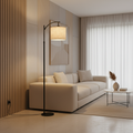 Black Minimalist Beige Fabric Shade Warm White 3000K Arched Floor Lamp
