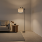 Black Minimalist Beige Fabric Shade Warm White 3000K Arched Floor Lamp